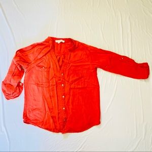 Orange Women Love Tree Long Sleeve Button Down Top